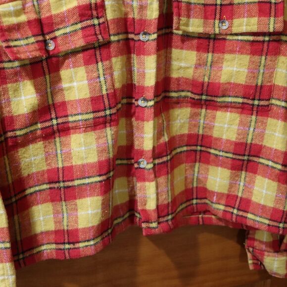 MNML Bright Orange Yellow Cropped Button Down Flannel Shirt Medium Vintage - Picture 3 of 8